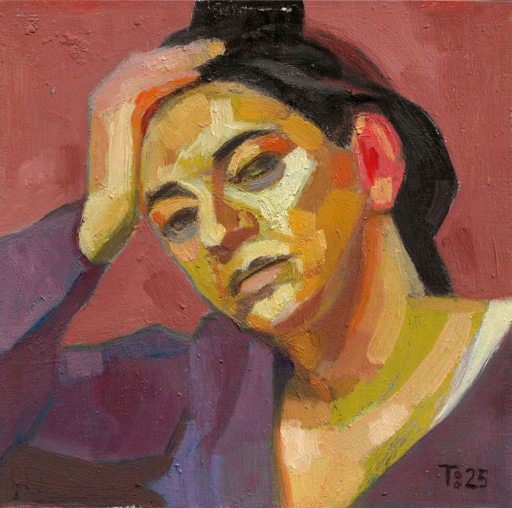 Portret van een peinzende vrouw door Tore Bahnson