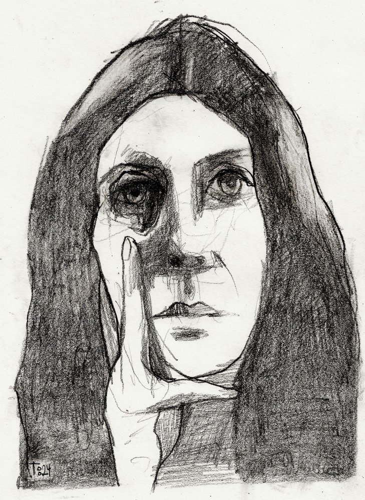 Portret van een peinzende vrouw door Tore Bahnson