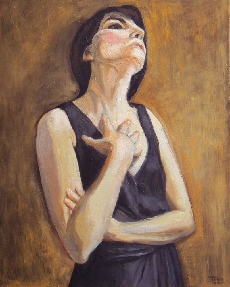 Portret van een peinzende vrouw door Tore Bahnson