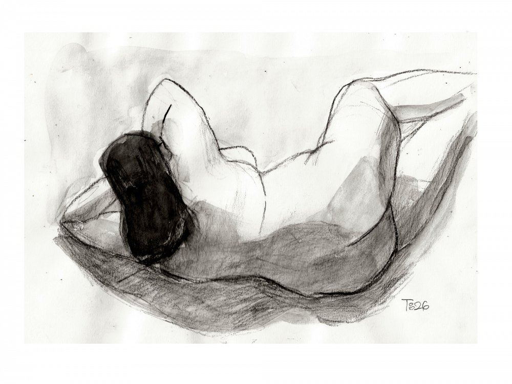 Tekening van een liggend naakt door Tore Bahnson