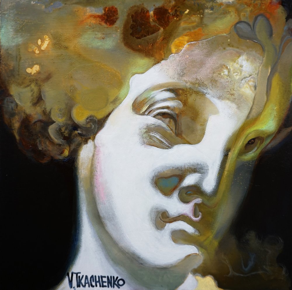Surrealistische gouden buste door Victor Tkachenko