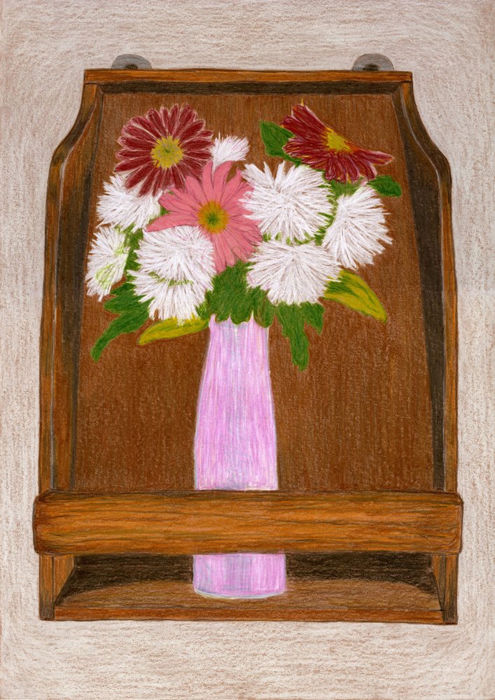 Bloemen op een houten plank door Viktoriia Saunina