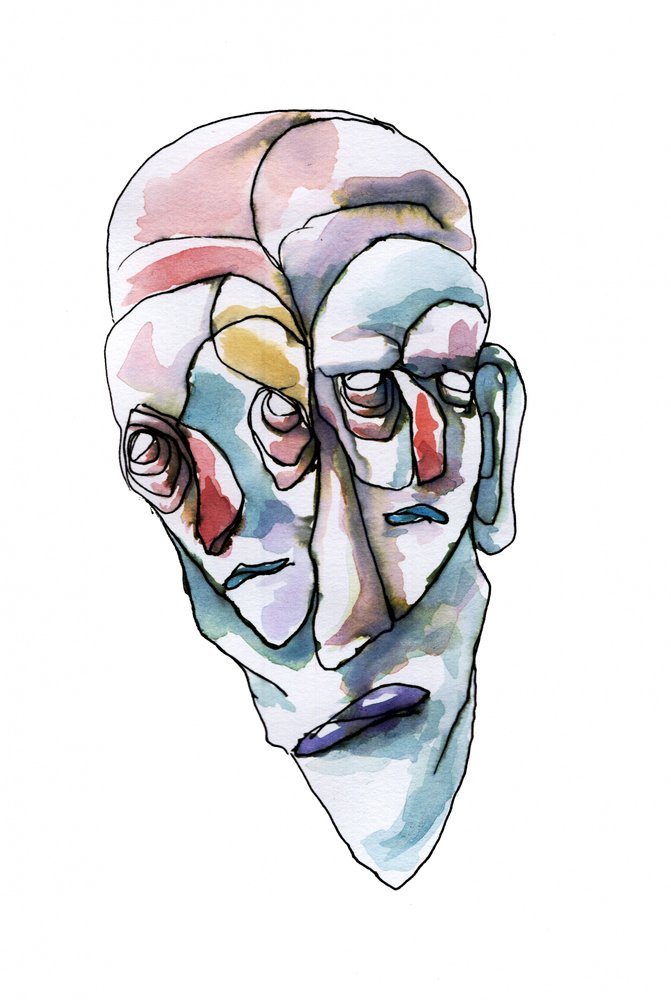 Peinzende, abstracte gezichten door Wildemar Doomgriever