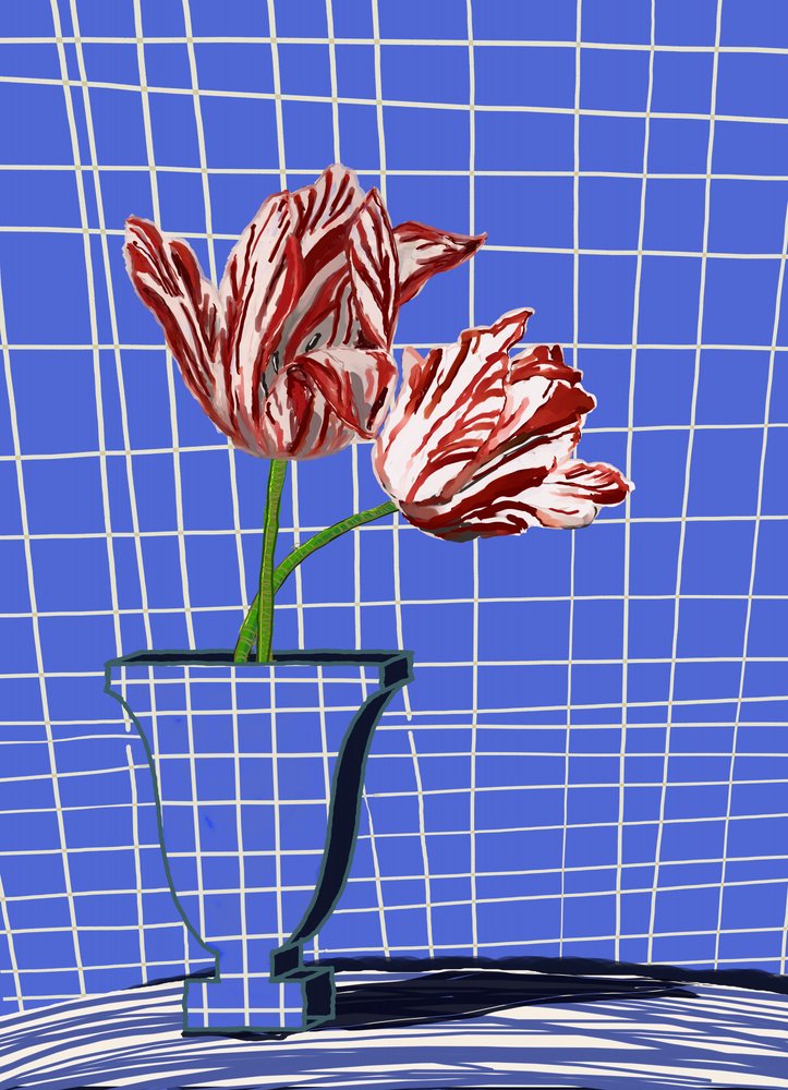 Rode tulpen, blauw raster door XHOZUCAN