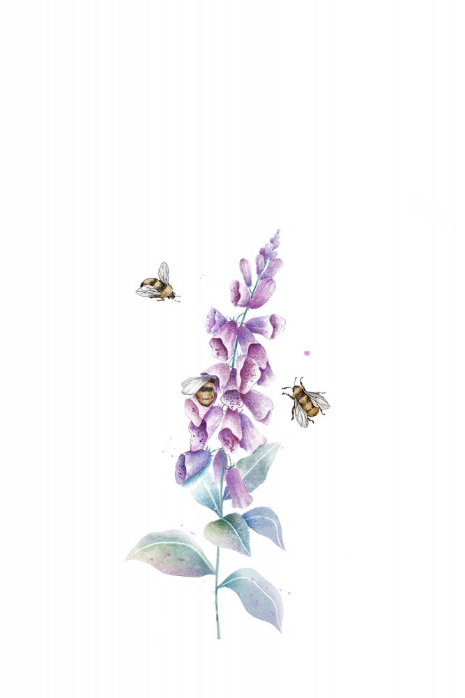 Aquarel: bijen en bloemen door Xuan Thai