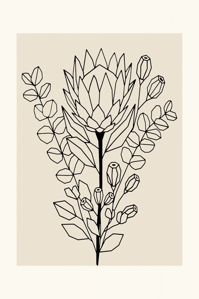 Minimalistische protea en eucalyptus door cartissi