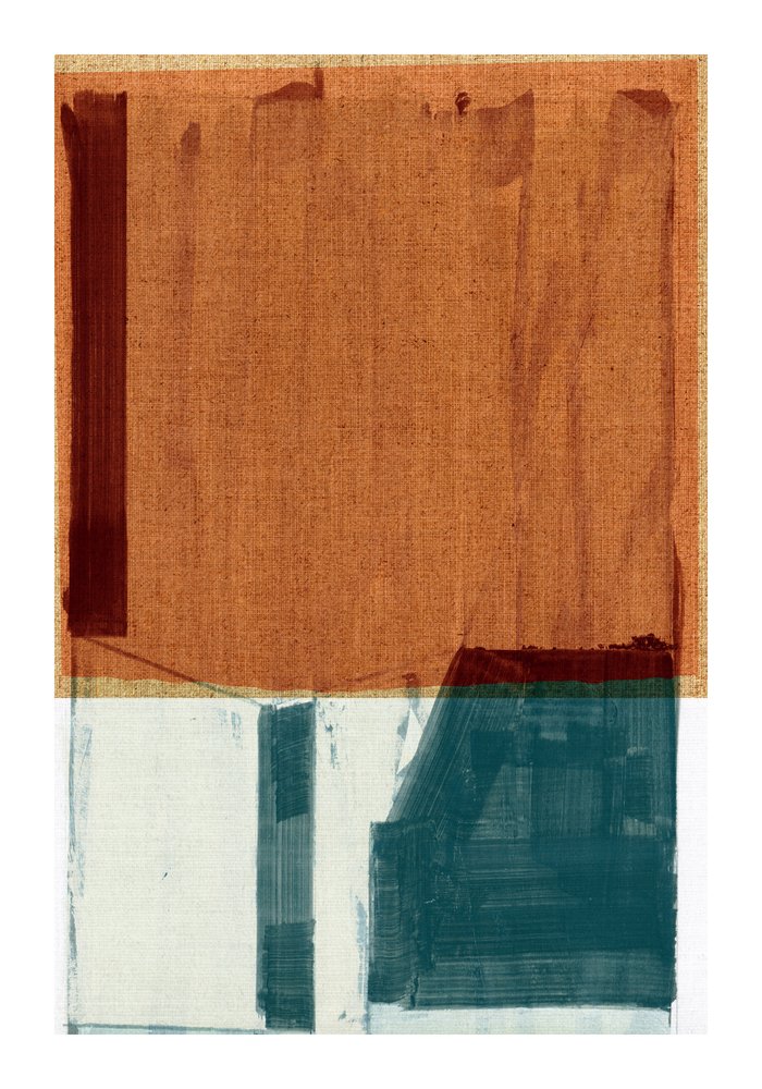 Roestkleurige, blauwgroene abstracte blokken door cartissi