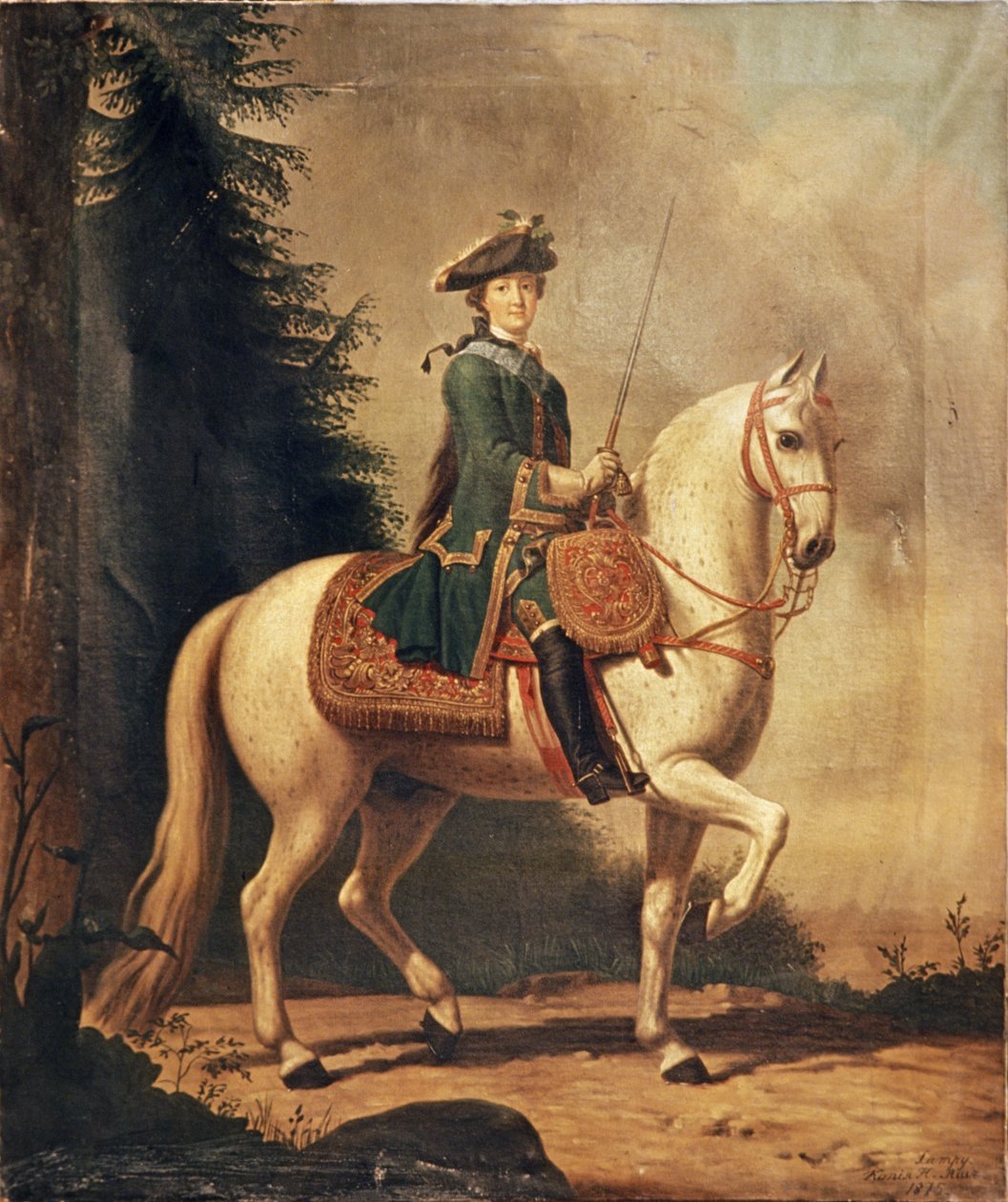 Een kopie uit 1875 van een schilderij van Catharina de Grote te paard door V. Eriksen, 1762 door Unknown