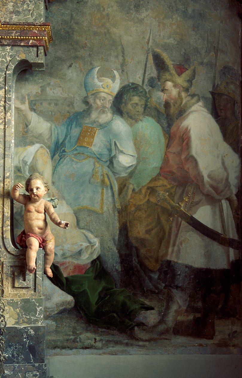 Cherub en fresco door Unknown