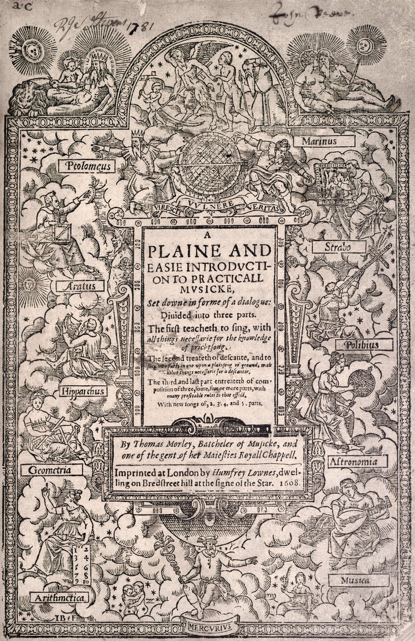 Morley, praktische muziek, 1608, titelpagina door Unknown
