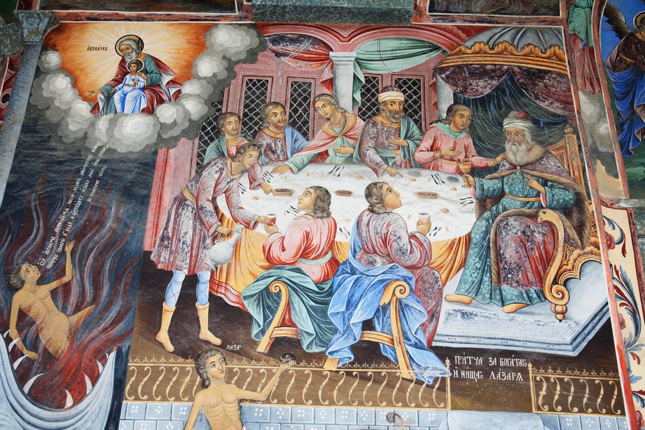Schilderijen van Zahari Zograf op de buitenmuren van het Rila-klooster door Unknown