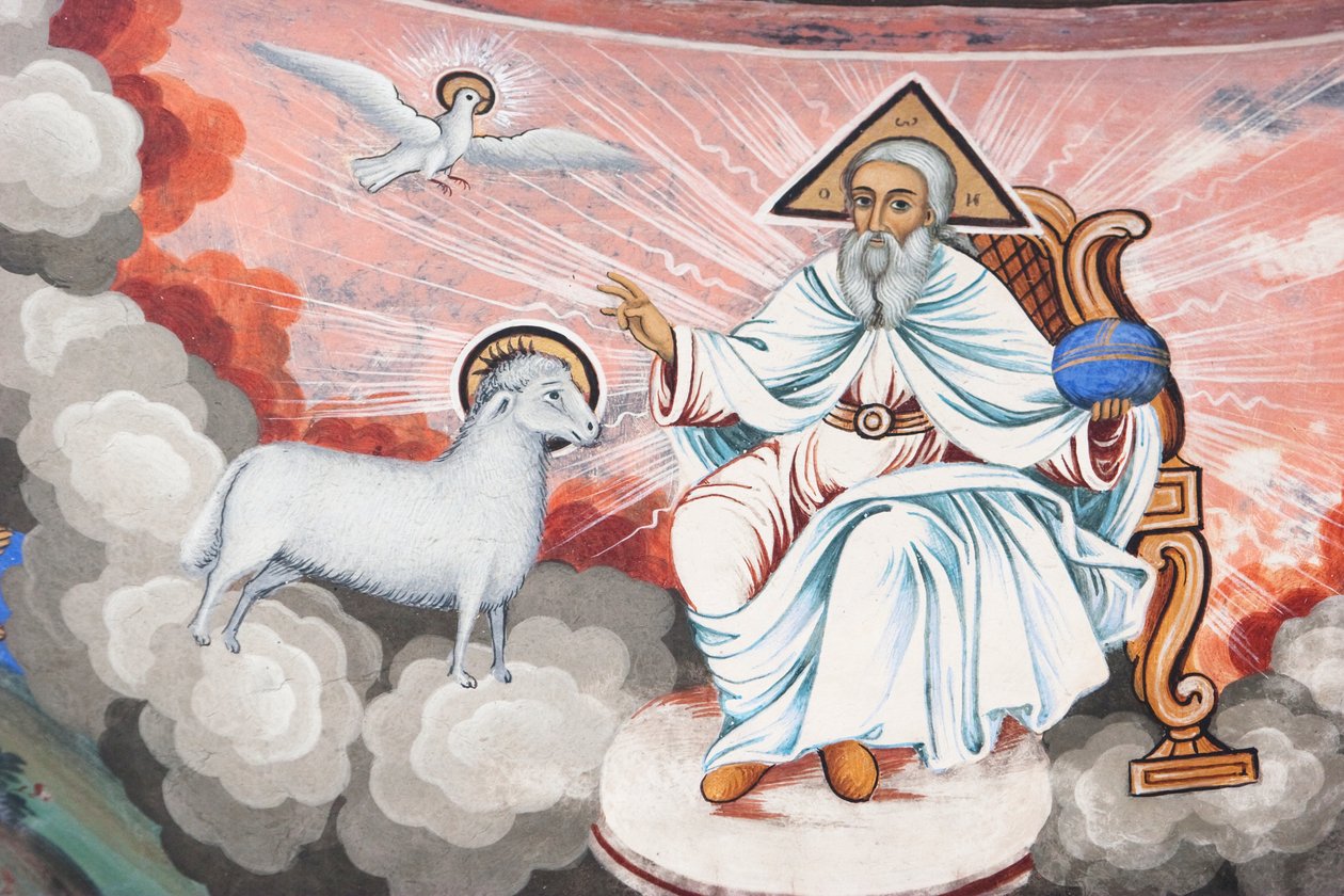 Schilderijen van Zahari Zograf op de buitenmuren van het Rila-klooster, Blagoevgrad, Bulgarije door Unknown