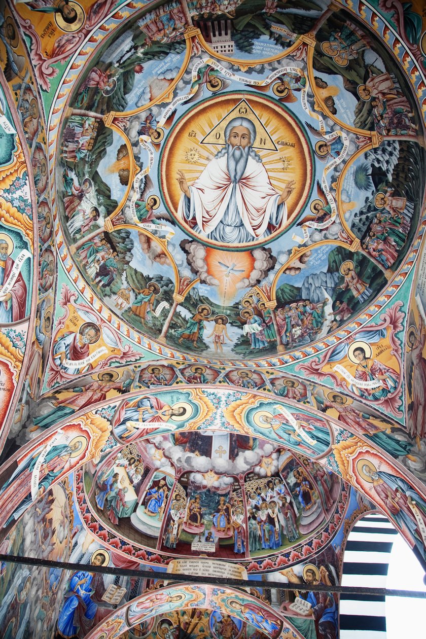 Schilderijen van Zahari Zograf op de buitenmuren van het Rila-klooster, Blagoevgrad, Bulgarije door Unknown