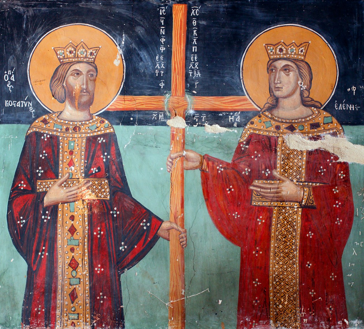 Byzantijns fresco uit de 15e eeuw, keizer Constantijn en zijn moeder Helena, Michael Archangel Kapel, Galata dorp, Cyprus door Unknown