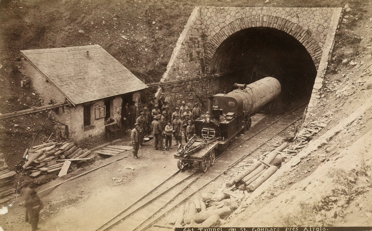 Arbeiders tijdens de bouw van de Gotthard-spoortunnel, Zwitserland door Unknown