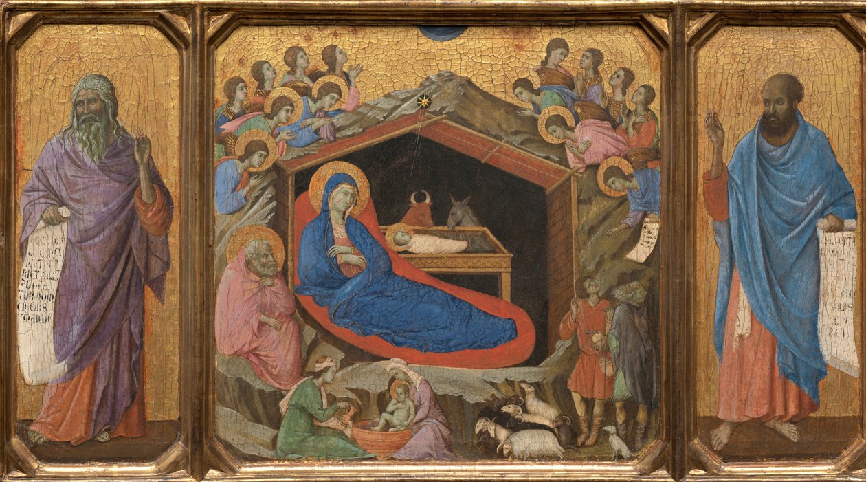 De geboorte van Christus met de profeten Jesaja en Ezechiël door Duccio di Buoninsegna