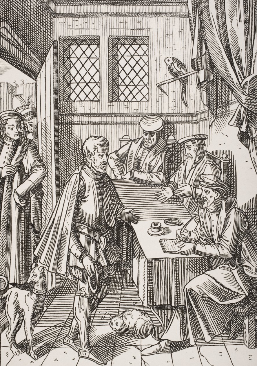 Bailliage of Tribunaal van de Koningsbaljuw, facsimile van een houtsnede in 