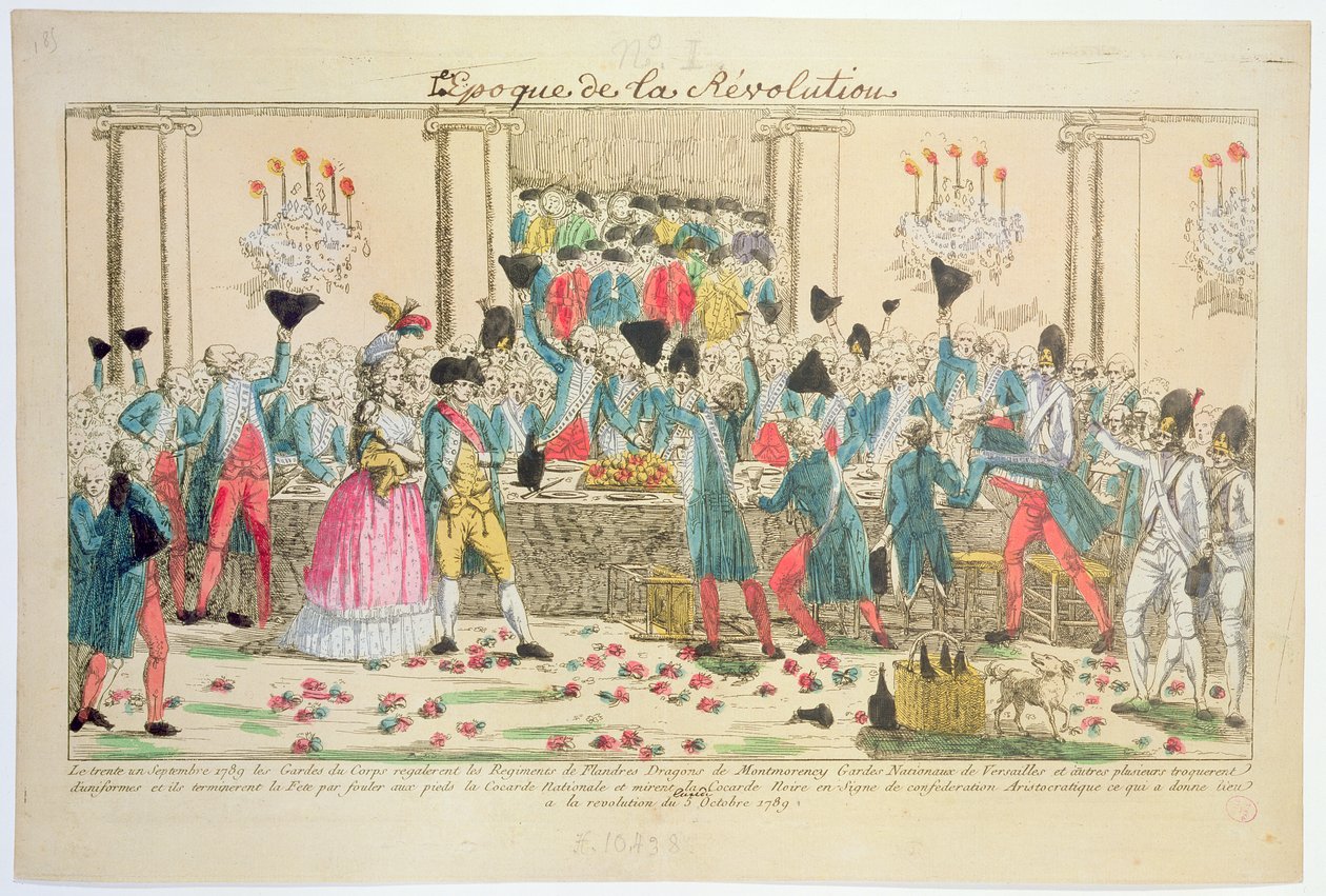 Banket gegeven op 1 oktober 1789 in het Opera House van Versailles door de lijfwachten van de koning om de aankomst van het Vlaamse Regiment te verwelkomen ter ondersteuning en bescherming van de Franse koninklijke familie door French School