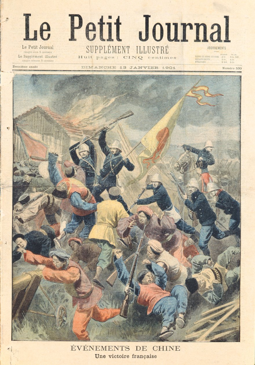 Verovering van Pao-Ting-Fu, provincie Tcheli, door Franse, Duitse en Italiaanse troepen onder bevel van generaal Bailloud tijdens de Bokseropstand van 1900-01, omslagillustratie van 
