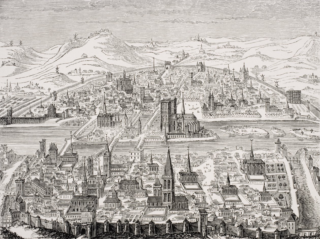 Perspectiefzicht op Parijs, facsimile van een koperplaat door Leonard Gaultier (1561-1641) 1607, uit 