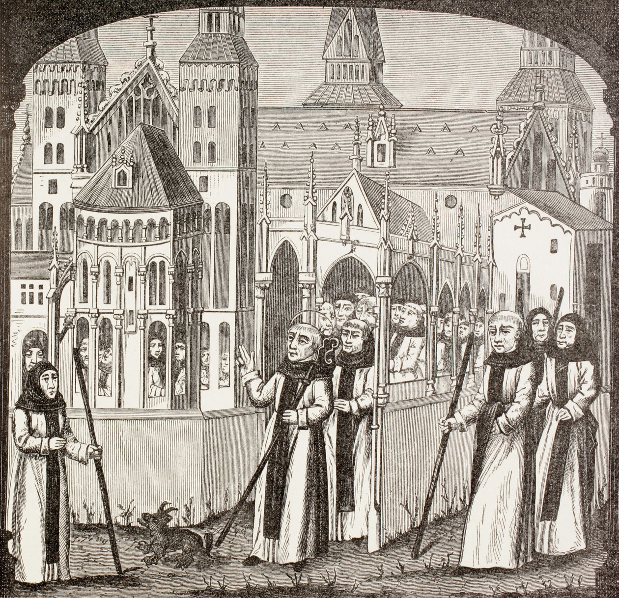 St. Bernard van Clairvaux en de Cisterciënzer monniken nemen bezit van de Abdij van Clairvaux, uit 