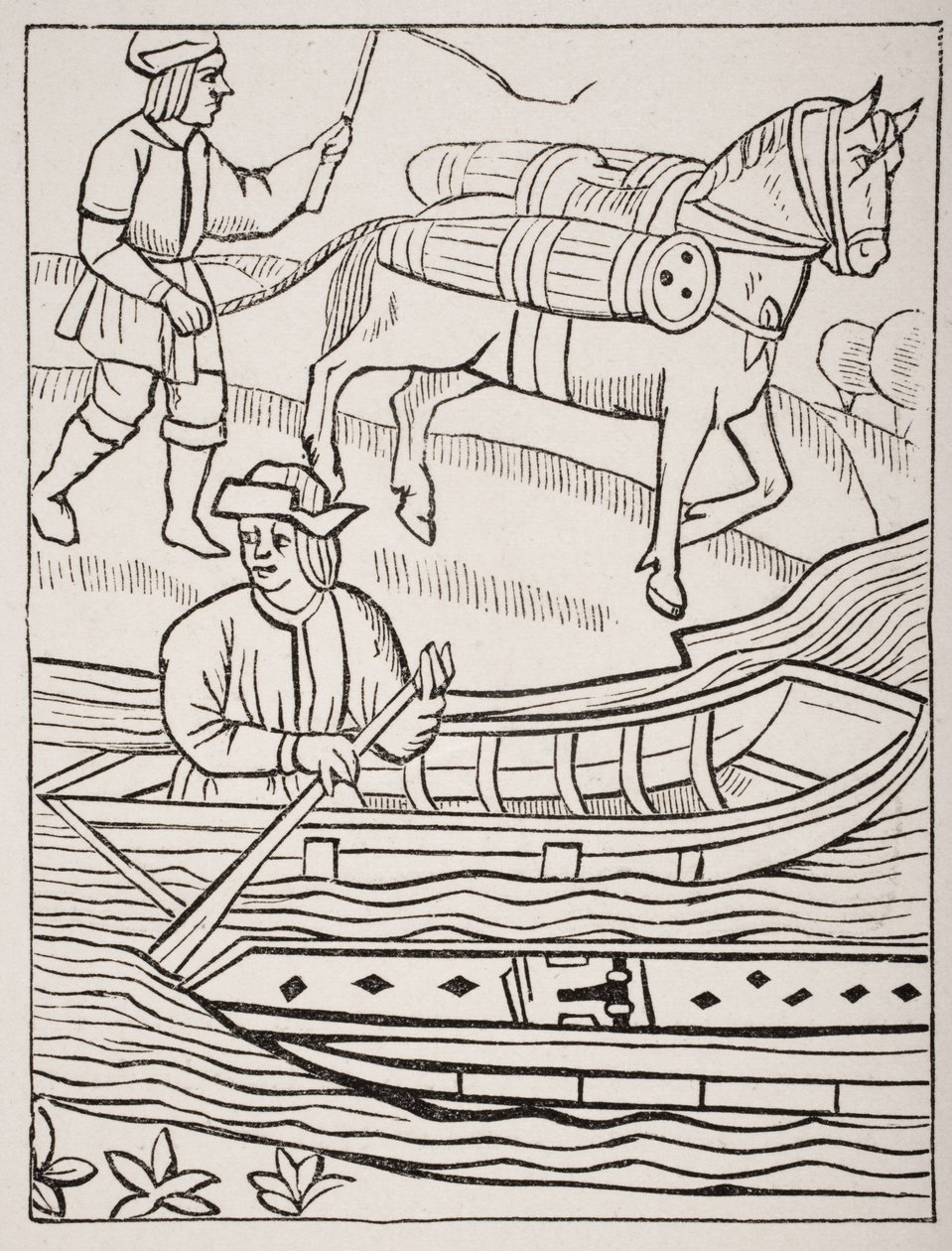 Vervoer van vis over water en over land, naar een gravure in de Koninklijke Statuten van het Provoostschap van Kooplieden door French School