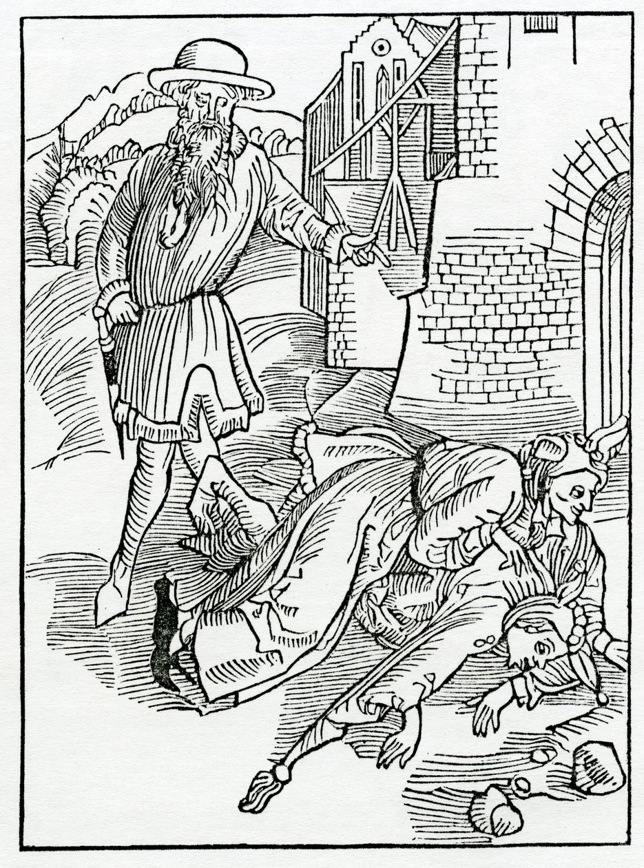 Van dwazen die niet kunnen oppassen door het ongeluk en de voorbeelden van andermans schade, illustratie uit Alexander Barclay