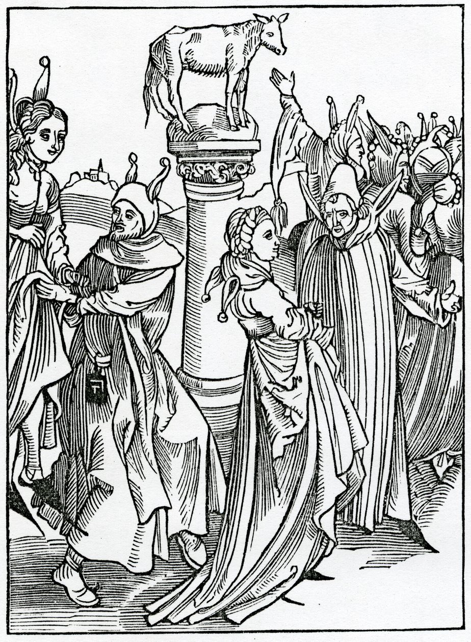 Van sprongen en dansen en dwazen die hun tijd doorbrengen in dergelijke ijdelheid, illustratie uit Alexander Barclay