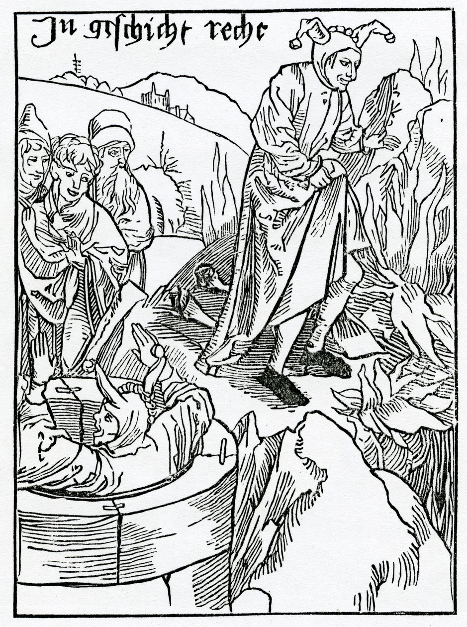 Van hen die willens en wetens zichzelf in gevaar en risico brengen, illustratie uit Alexander Barclay