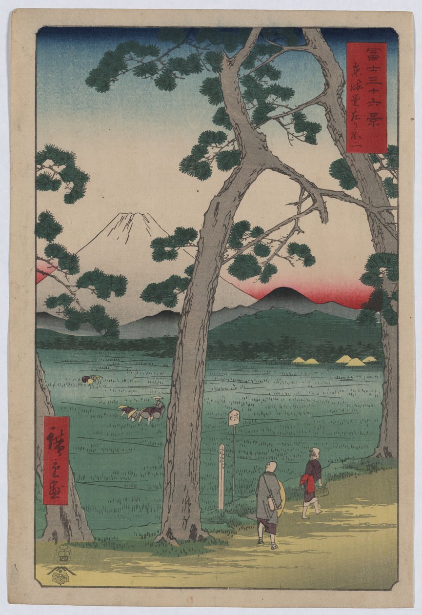 Fuji links van de Tokaido-weg door Utagawa Hiroshige