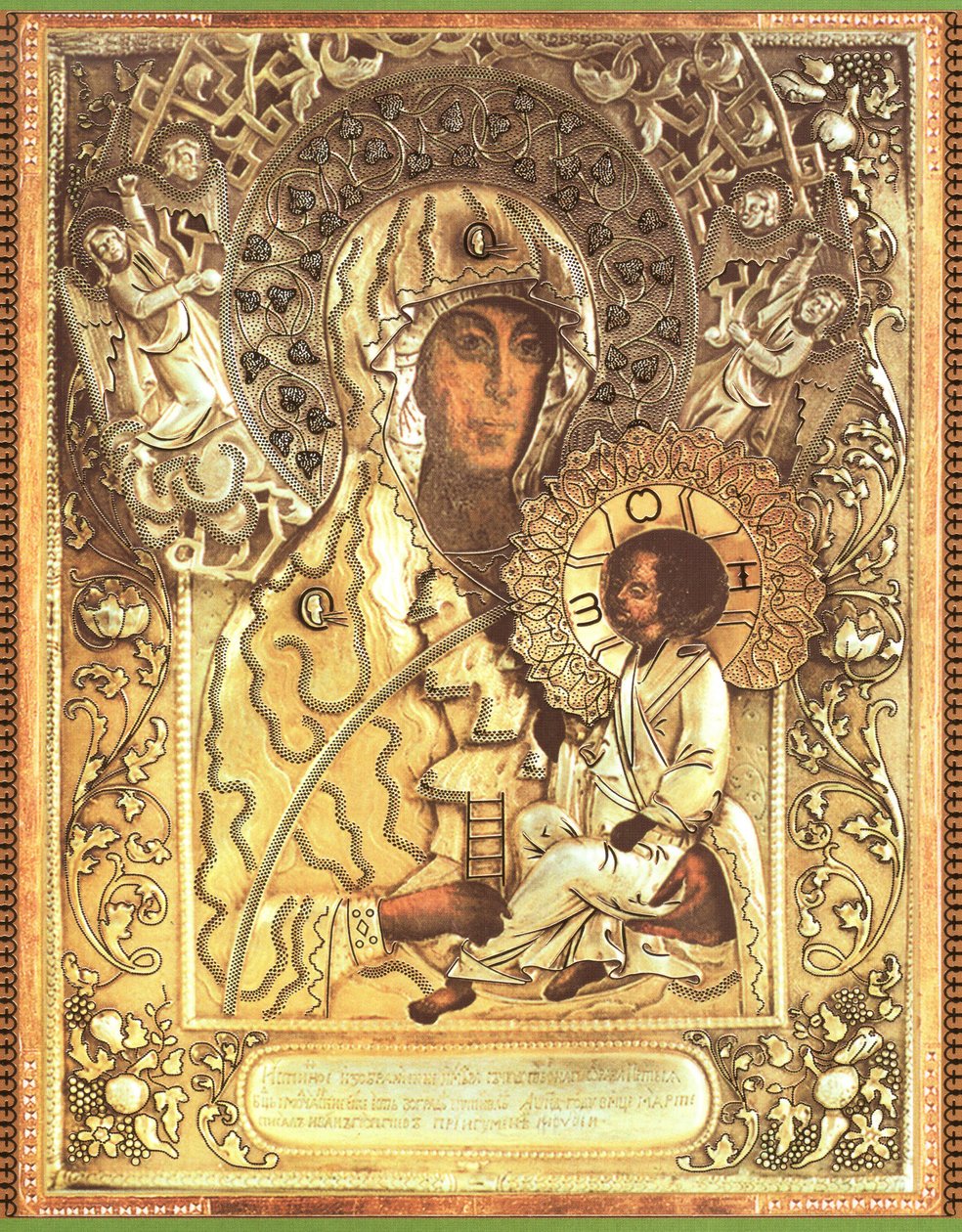 Ware afbeelding van het wonderbaarlijke Russische Molchenskaja-icoon van de Heilige Moeder Gods. 1405, Poetyvl. Bevindt zich in het Molchenskaja vrouwenklooster (oblast Soemy) door Unknown