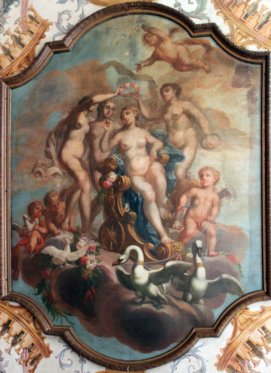 Plafondschildering in de toiletkamer van het Mecklenburg appartement in het Charlottenburg Paleis, Berlijn door Unknown