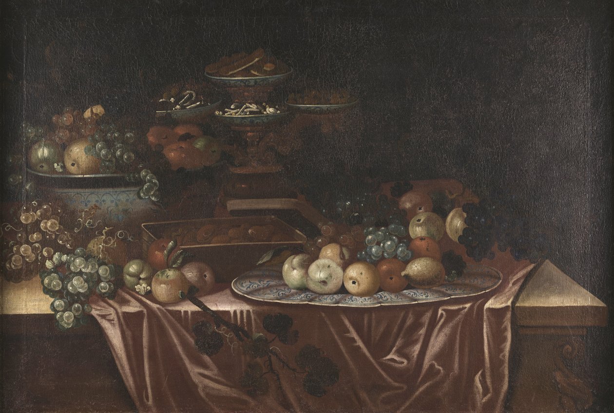 Tafel met Fruit en Snoep door Unknown