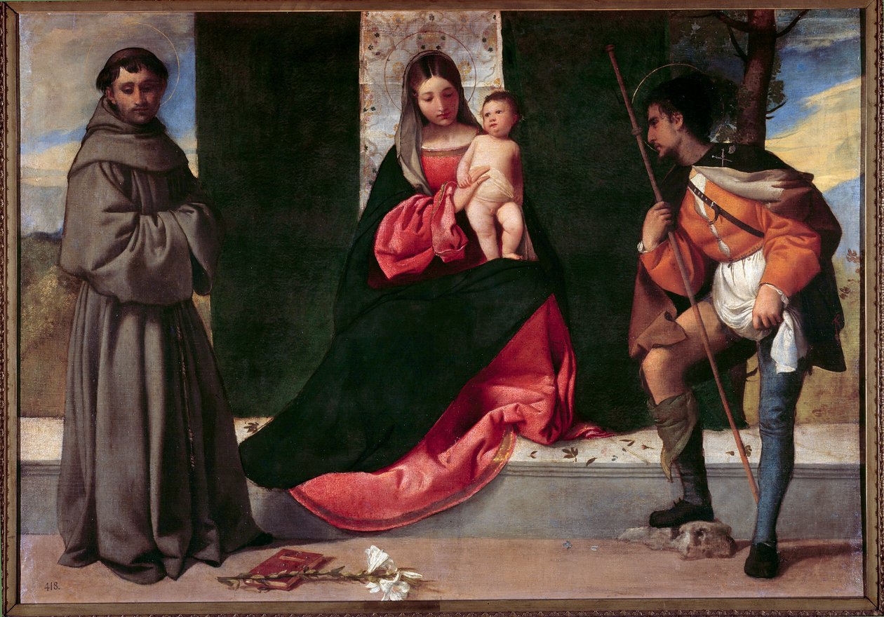 De Maagd en het Kind tussen Sint Antonius van Padua en Sint Rochus (16e eeuw) Madrid, Prado Museum door Giorgione