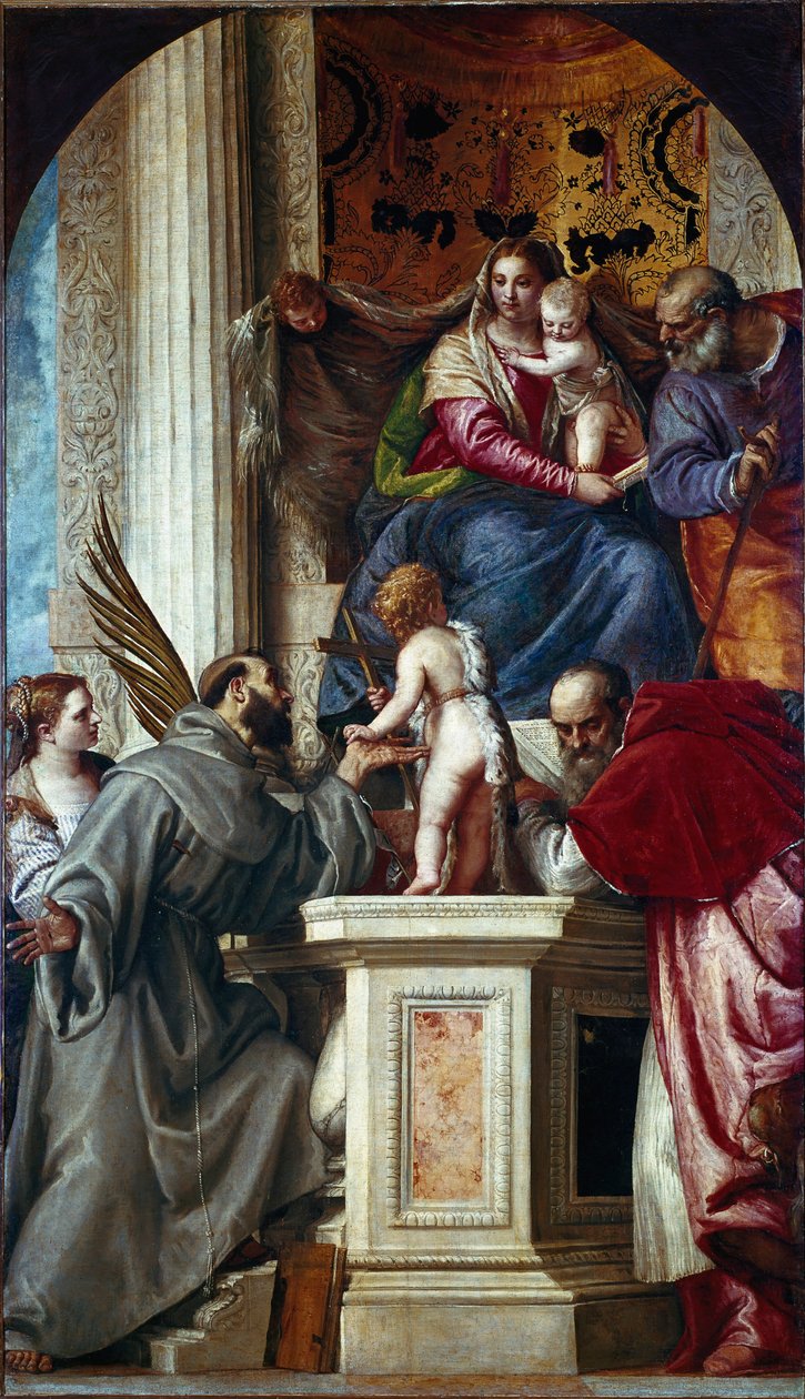 De Heilige Familie met Heiligen door Veronese