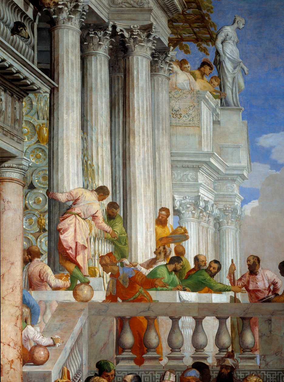 De bruiloft van Kana, detail: kolommen en balkon door Veronese
