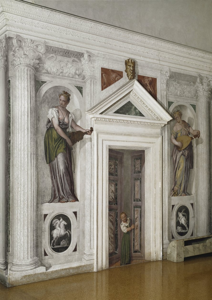 Zicht op de kruisvormige kamer (sala a crociera), circa 1561 (fresco) door Veronese