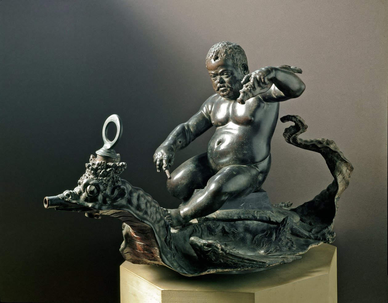 De dwerg Morgante Braccio di Bartolo, de dwerg van Cosimo I de Medici (Cosimo I de Medici). Bronzen sculptuur door Giambologna (Giovanni da Bologna of John of Bologna of Boulogne) door Giambologna