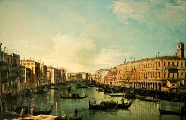 Het Canal Grande, Venetië, kijkend naar het noorden vanaf de Rialtobrug door Canaletto
