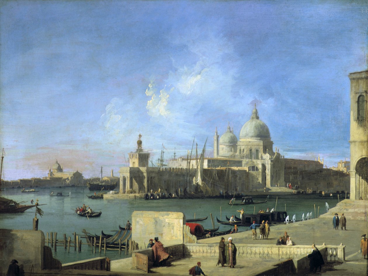 Uitzicht op de Salute vanaf de ingang van het Canal Grande, Venetië door (1697 1768) Canaletto