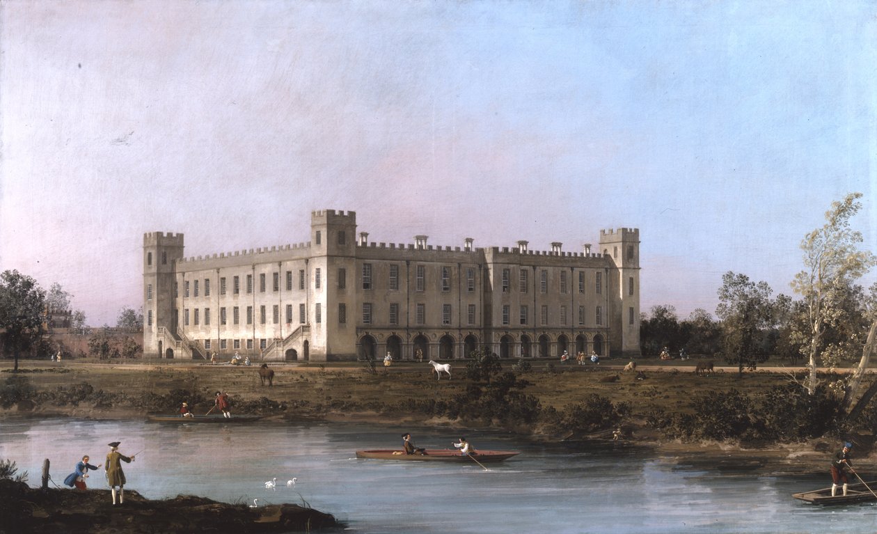 Een uitzicht op Syon House over de Theems vanuit het zuidoosten door Canaletto