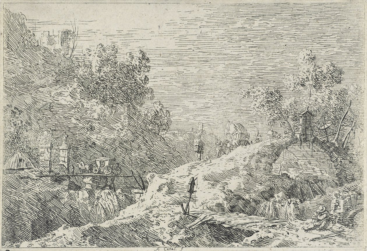 Landschappen met vijf bruggen door Canaletto
