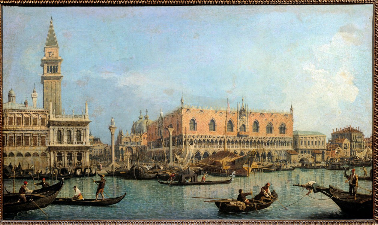 Le Mole, zicht vanaf het bassin van San Marco in Venetië door Canaletto