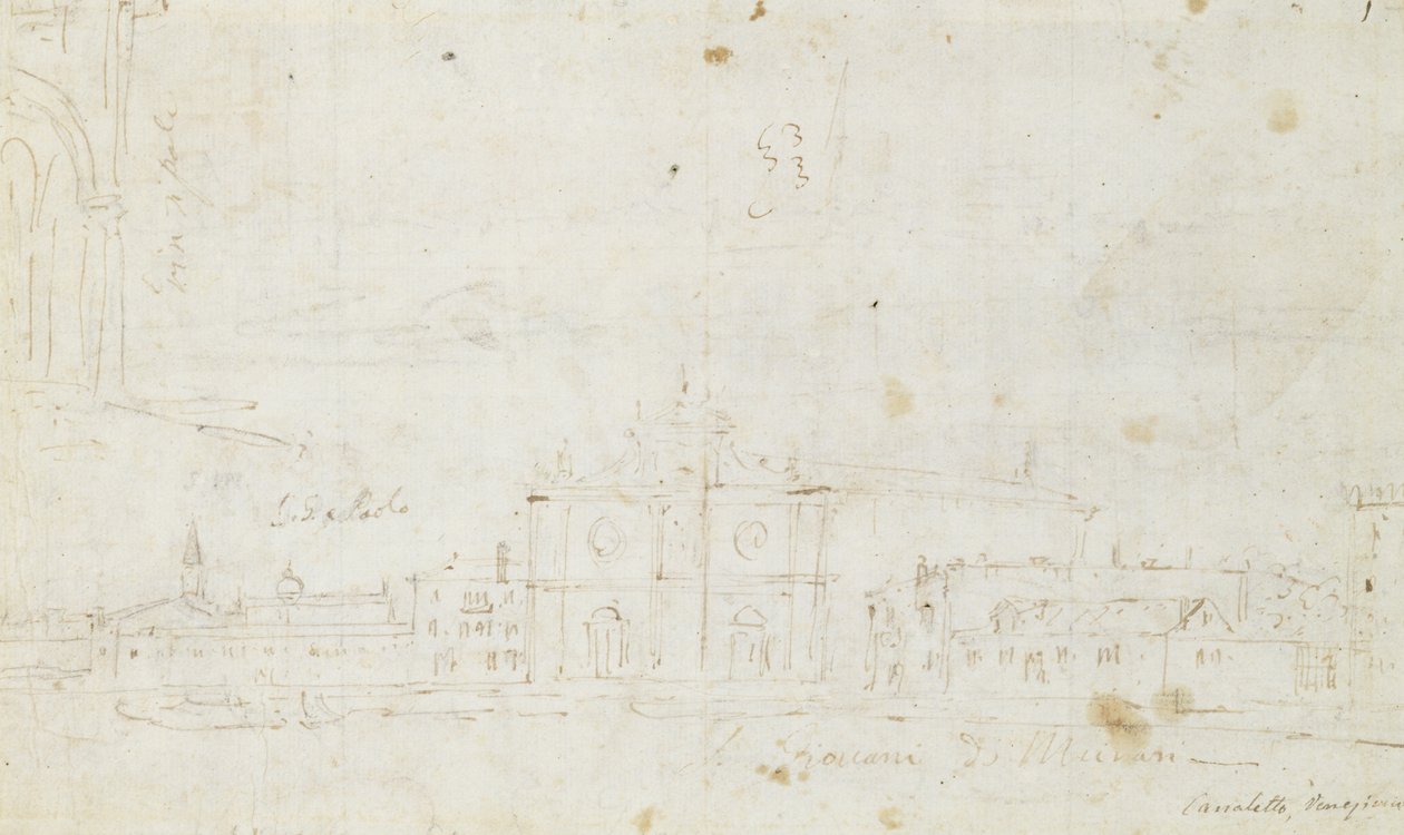 Murano: San Giovanni Dei Battuti, Met Venetië in de Verte, ca. 1735-40 door Canaletto