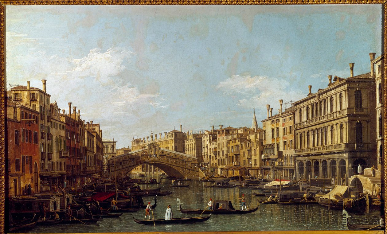 Het Grote Kanaal en de Rialtobrug in Venetië door Canaletto