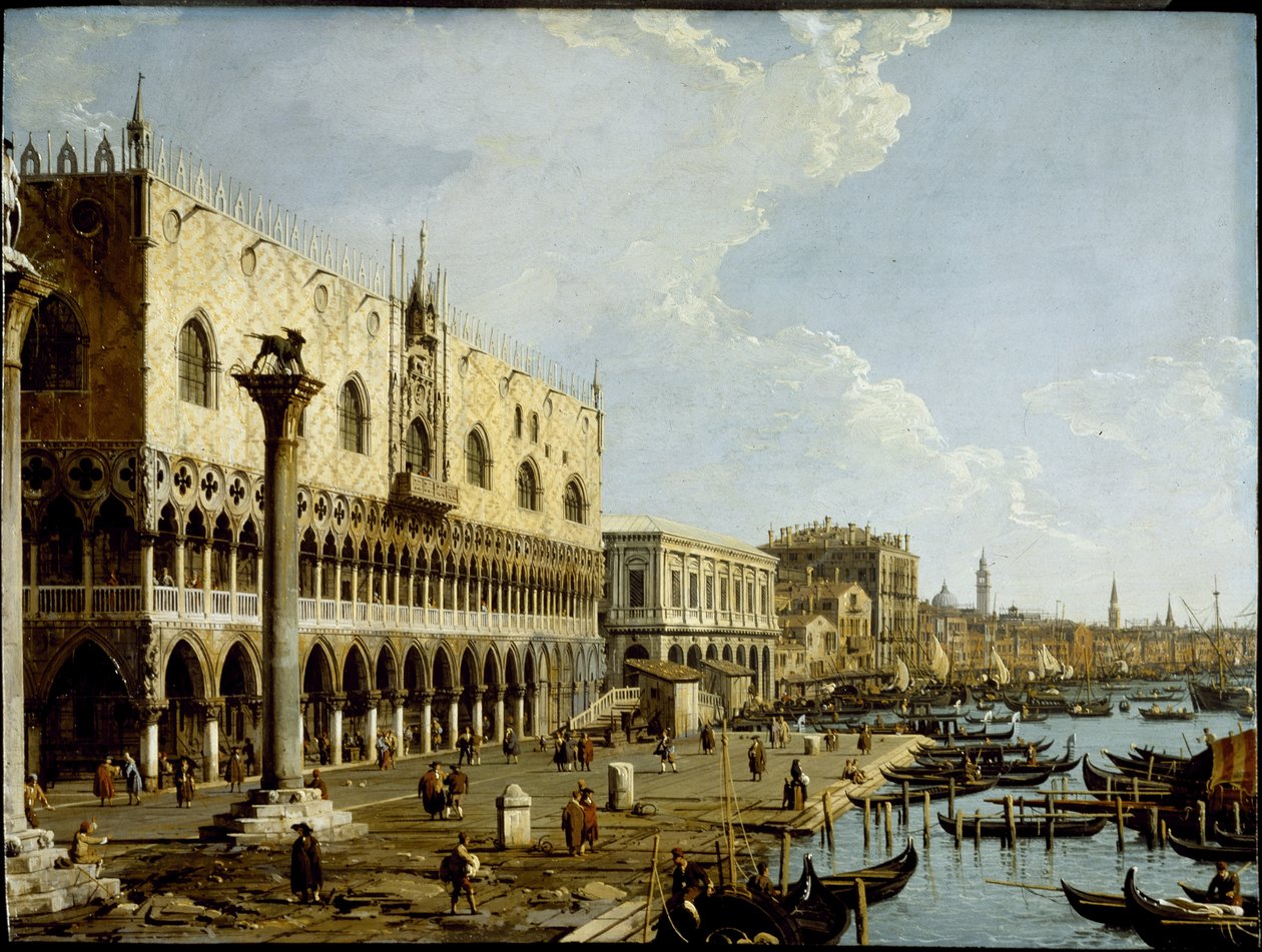 Venetië: een Uitzicht op het Dogenpaleis en de Riva degli Schiavoni vanaf de Piazzetta, c.1729 door Canaletto