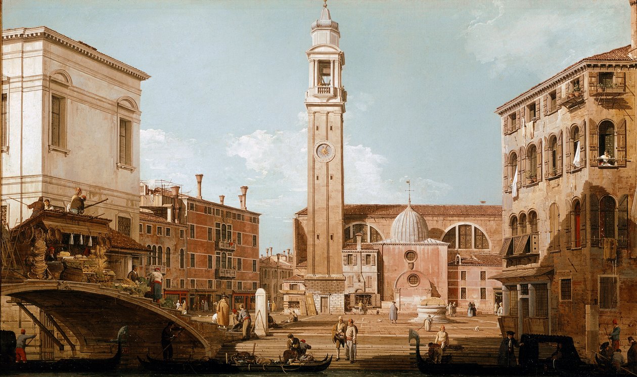 Gezicht op Campo dei Santi Apostoli in Venetië (olie op doek) door Canaletto