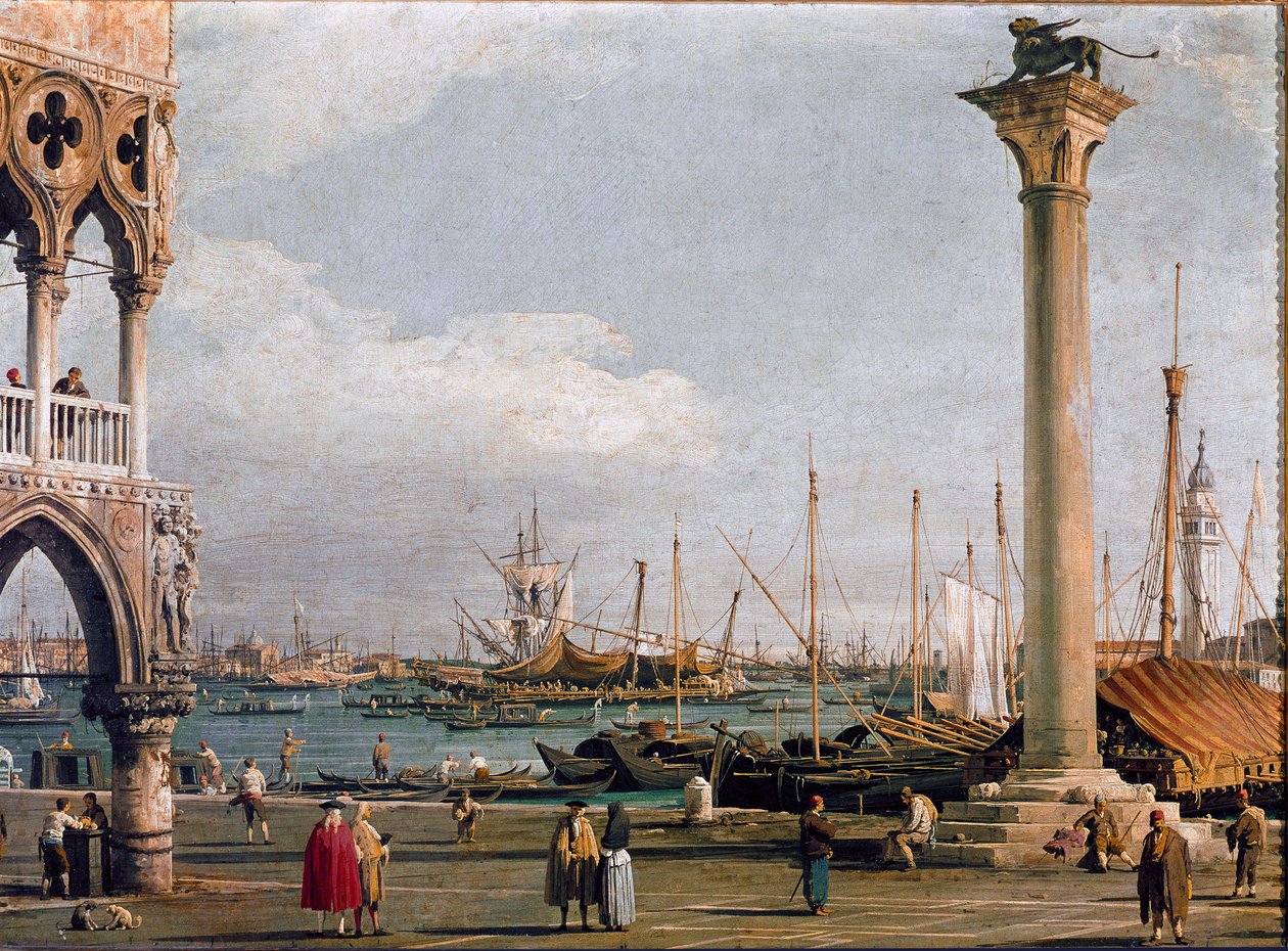 Gezicht op het Bassin van San Marco en de kerk van San Giorgio Maggiore vanaf de Piazzetta in Venetië (olie op doek) door Canaletto