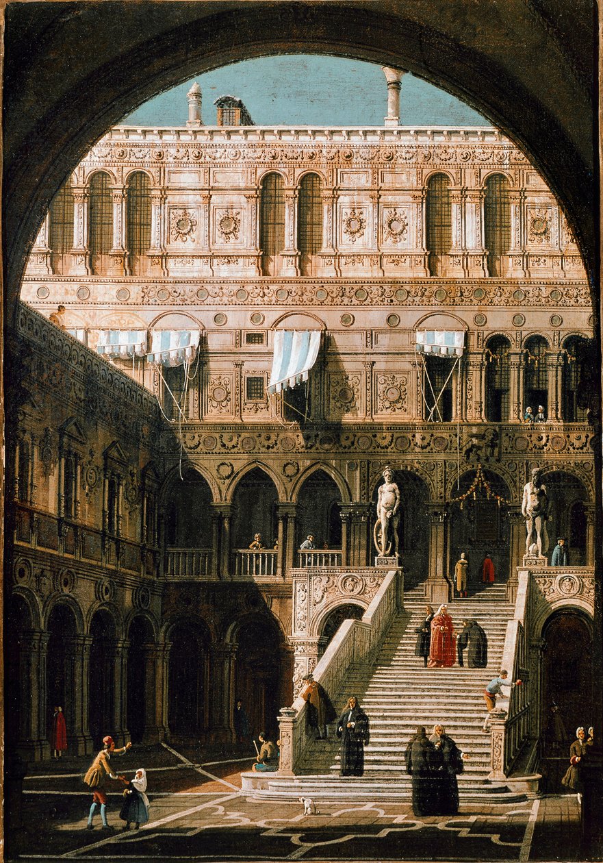 Uitzicht op de Trap van de Reuzen, Dogepaleis van Venetië door Canaletto