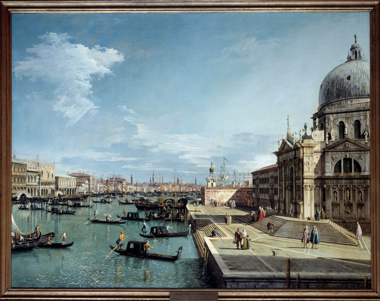 Zicht op de ingang van het Grote Kanaal en de Kerk van Salute in Venetië door Canaletto